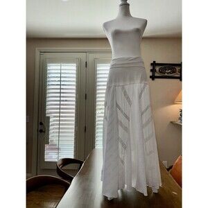 Romeo & Juliet Couture White Cotton Boho Maxi Skirt M Lace Panel Peasant Style